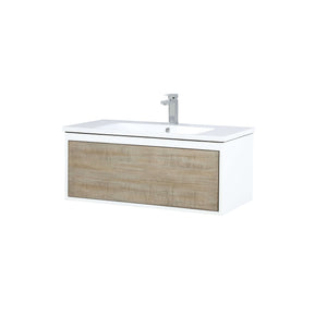 Scopi 36" Rustic Acacia Bathroom Single Vanity, Acrylic Composite Top with Integrated Sink, and Labaro Brushed Nickel Faucet Set - LSC36SRAOS000FBN