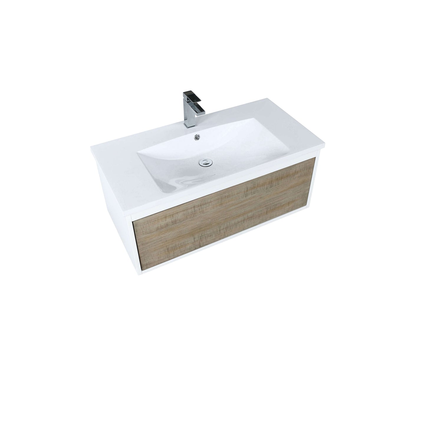 Scopi 36" Rustic Acacia Bathroom Single Vanity, Acrylic Composite Top with Integrated Sink, and Labaro Brushed Nickel Faucet Set - LSC36SRAOS000FBN