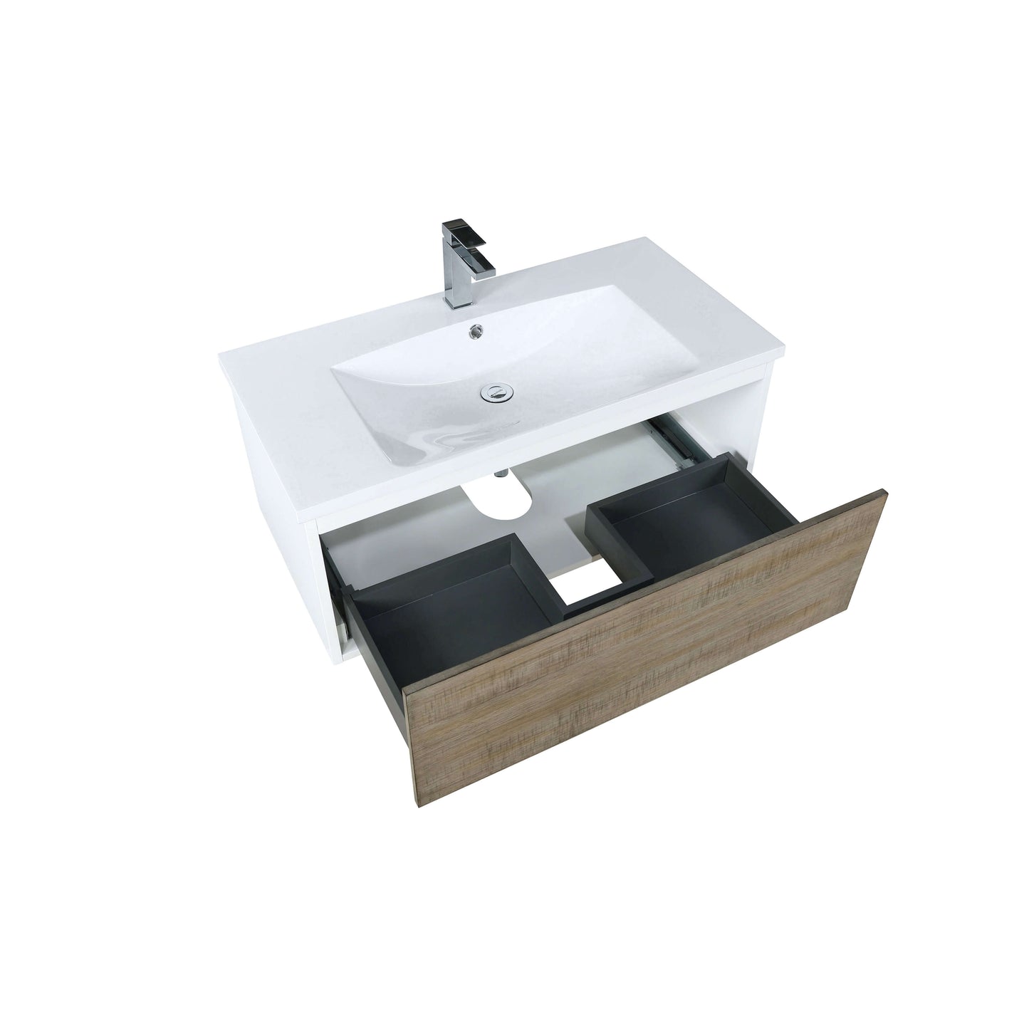 Scopi 36" Rustic Acacia Bathroom Single Vanity, Acrylic Composite Top with Integrated Sink, and Labaro Brushed Nickel Faucet Set - LSC36SRAOS000FBN