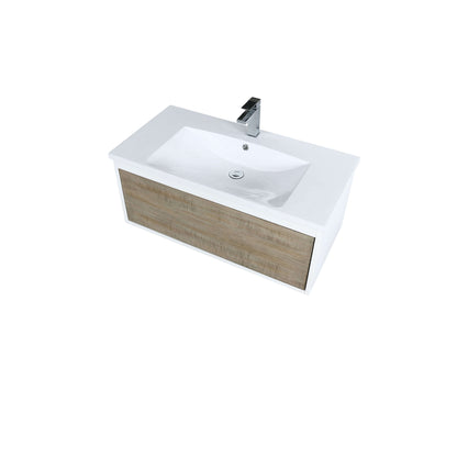 Scopi 36" Rustic Acacia Bathroom Single Vanity, Acrylic Composite Top with Integrated Sink, and Labaro Brushed Nickel Faucet Set - LSC36SRAOS000FBN