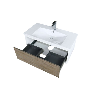 Scopi 36" Rustic Acacia Bathroom Single Vanity, Acrylic Composite Top with Integrated Sink, and Labaro Brushed Nickel Faucet Set - LSC36SRAOS000FBN