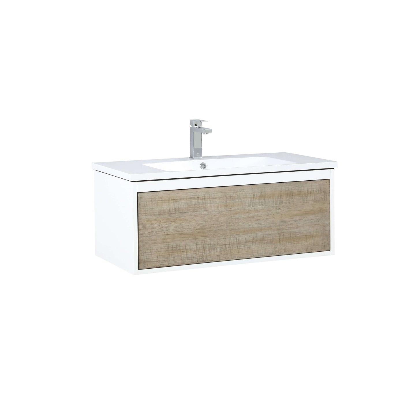 Scopi 36" Rustic Acacia Bathroom Single Vanity, Acrylic Composite Top with Integrated Sink, and Labaro Brushed Nickel Faucet Set - LSC36SRAOS000FBN