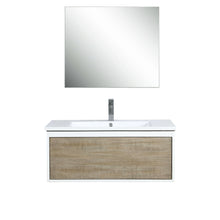 Load image into Gallery viewer, Scopi 36&quot; Rustic Acacia Bathroom Single Vanity, Acrylic Composite Top with Integrated Sink, Labaro Brushed Nickel Faucet Set, and 28&quot; Frameless Mirror - LSC36SRAOSM28FBN