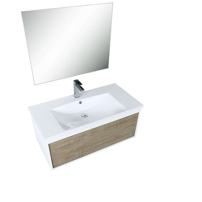 Scopi 36" Rustic Acacia Bathroom Single Vanity, Acrylic Composite Top with Integrated Sink, Labaro Brushed Nickel Faucet Set, and 28" Frameless Mirror - LSC36SRAOSM28FBN