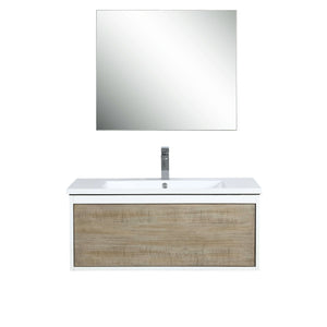 Scopi 36" Rustic Acacia Bathroom Single Vanity, Acrylic Composite Top with Integrated Sink, Labaro Brushed Nickel Faucet Set, and 28" Frameless Mirror - LSC36SRAOSM28FBN