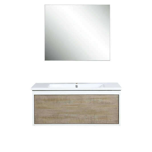 Scopi 36" Rustic Acacia Bathroom Single Vanity, Acrylic Composite Top with Integrated Sink, and 28" Frameless Mirror - LSC36SRAOSM28