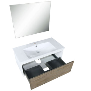 Scopi 36" Rustic Acacia Bathroom Single Vanity, Acrylic Composite Top with Integrated Sink, and 28" Frameless Mirror - LSC36SRAOSM28