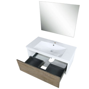 Scopi 36" Rustic Acacia Bathroom Single Vanity, Acrylic Composite Top with Integrated Sink, and 28" Frameless Mirror - LSC36SRAOSM28