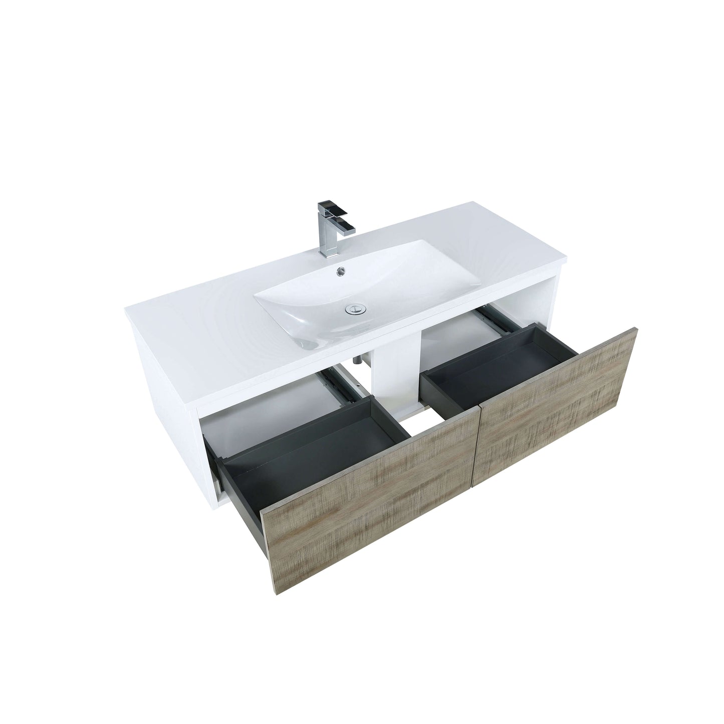 Scopi 48" Rustic Acacia Bathroom Single Vanity, Acrylic Composite Top with Integrated Sink, and Labaro Brushed Nickel Faucet Set - LSC48SRAOS000FBN