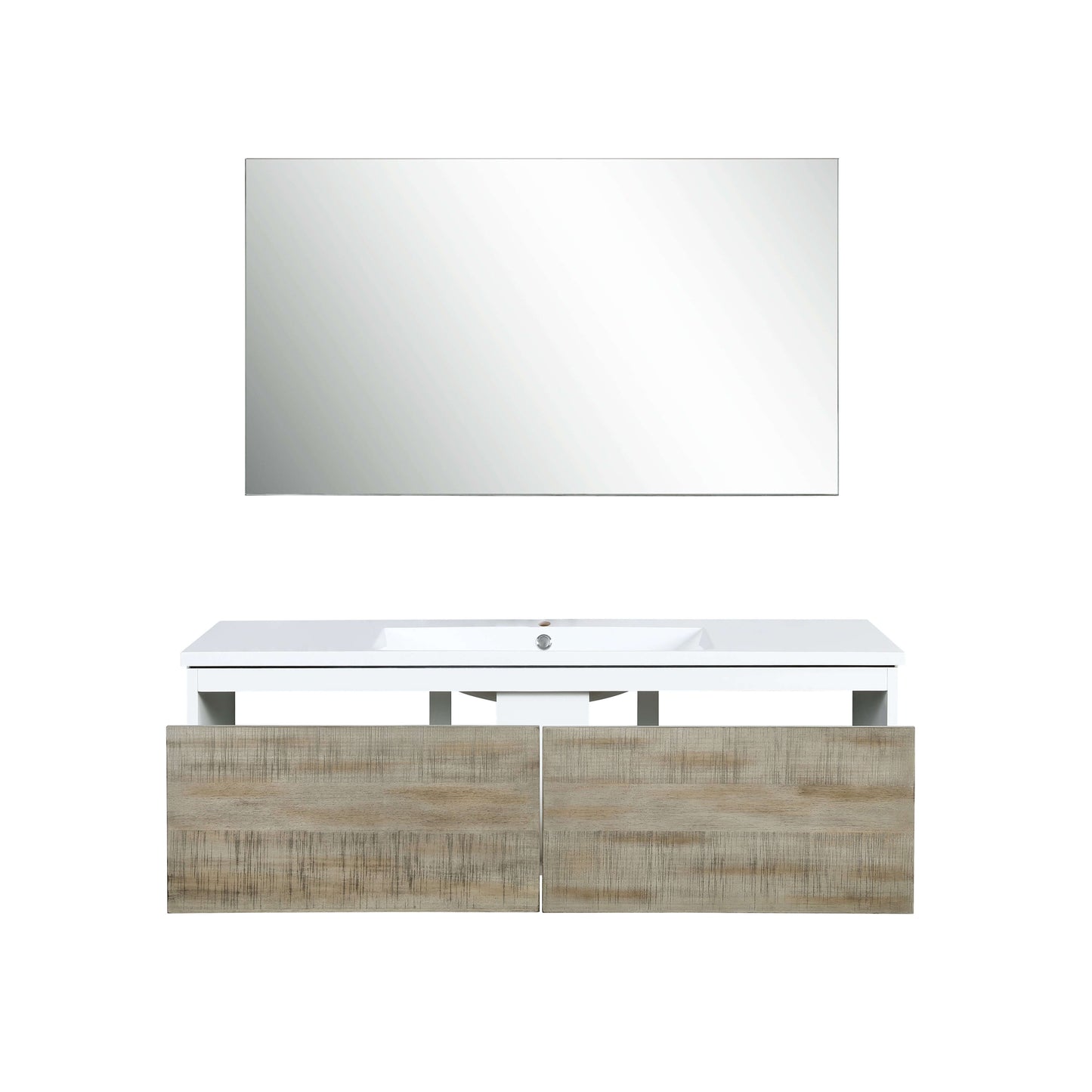 Scopi 48" Rustic Acacia Bathroom Single Vanity, Acrylic Composite Top with Integrated Sink, and 43" Frameless Mirror - LSC48SRAOSM43