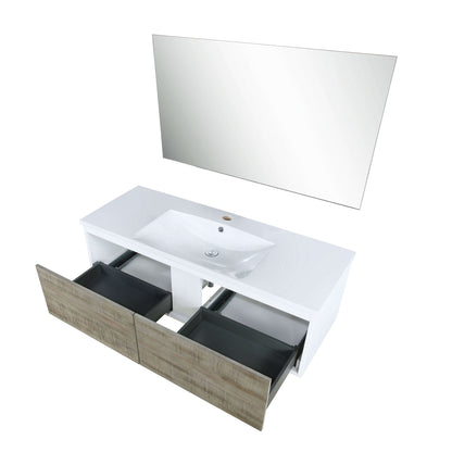 Scopi 48" Rustic Acacia Bathroom Single Vanity, Acrylic Composite Top with Integrated Sink, and 43" Frameless Mirror - LSC48SRAOSM43