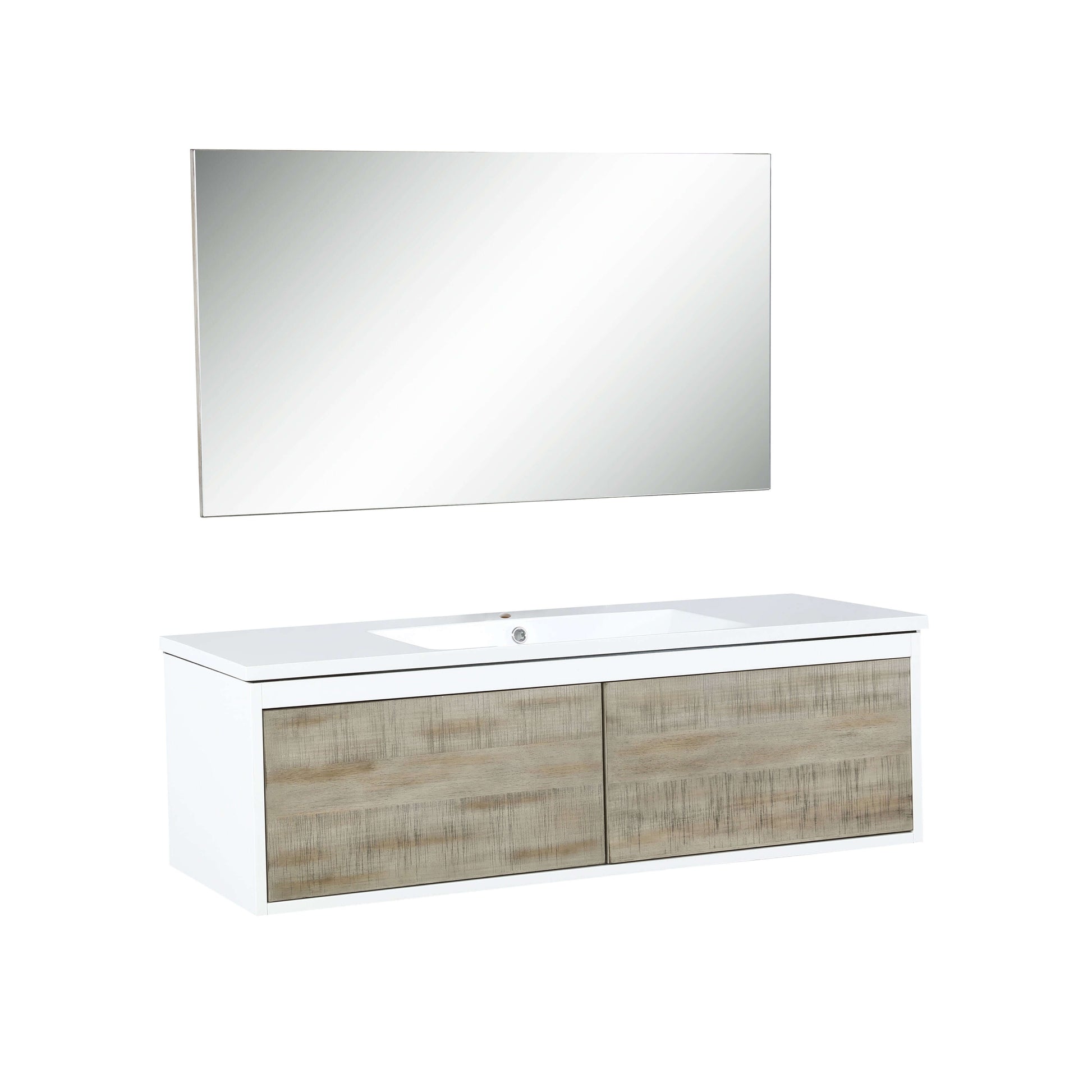 Scopi 48" Rustic Acacia Bathroom Single Vanity, Acrylic Composite Top with Integrated Sink, and 43" Frameless Mirror - LSC48SRAOSM43