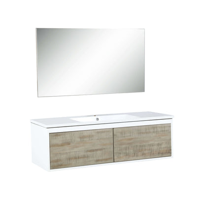 Scopi 48" Rustic Acacia Bathroom Single Vanity, Acrylic Composite Top with Integrated Sink, and 43" Frameless Mirror - LSC48SRAOSM43