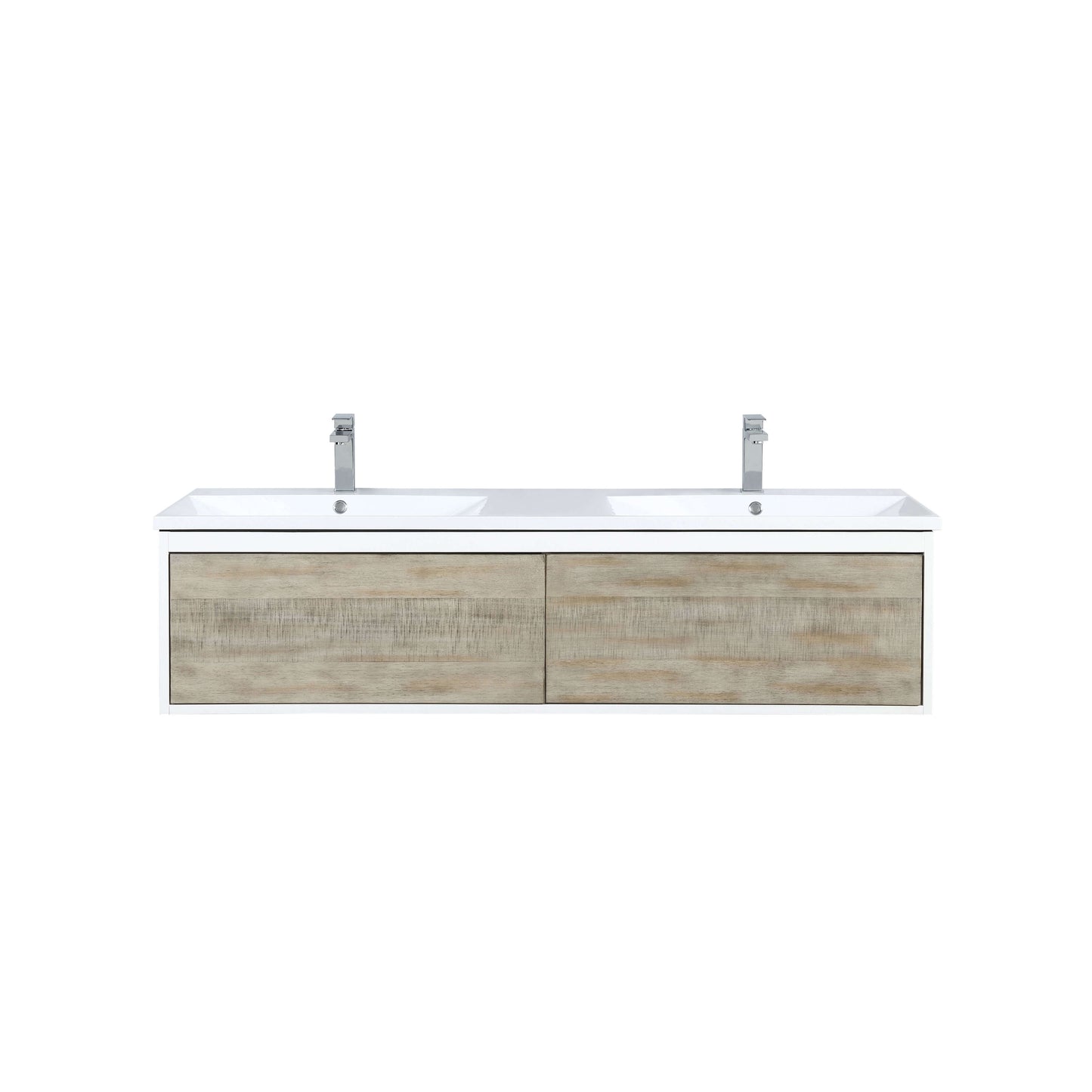 Scopi 60" Rustic Acacia Double Bathroom Vanity, Acrylic Composite Top with Integrated Sinks, and Labaro Brushed Nickel Faucet Set - LSC60DRAOS000FBN