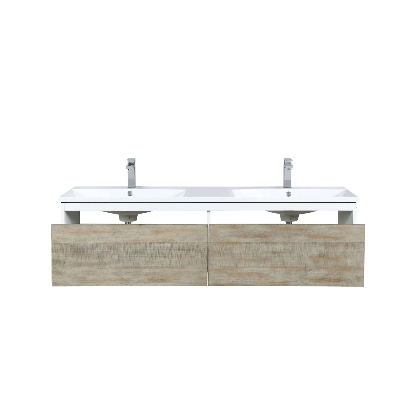 Scopi 60" Rustic Acacia Double Bathroom Vanity, Acrylic Composite Top with Integrated Sinks, and Labaro Brushed Nickel Faucet Set - LSC60DRAOS000FBN