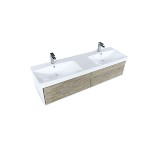 Scopi 60" Rustic Acacia Double Bathroom Vanity, Acrylic Composite Top with Integrated Sinks, and Labaro Brushed Nickel Faucet Set - LSC60DRAOS000FBN