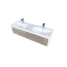Load image into Gallery viewer, Scopi 60&quot; Rustic Acacia Double Bathroom Vanity, Acrylic Composite Top with Integrated Sinks, and Labaro Brushed Nickel Faucet Set - LSC60DRAOS000FBN