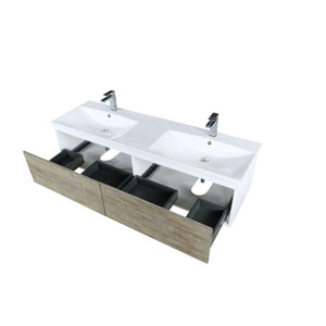 Scopi 60" Rustic Acacia Double Bathroom Vanity, Acrylic Composite Top with Integrated Sinks, and Labaro Brushed Nickel Faucet Set - LSC60DRAOS000FBN