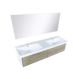 Scopi 60" Rustic Acacia Double Bathroom Vanity, Acrylic Composite Top with Integrated Sinks, and 55" Frameless Mirror - LSC60DRAOSM55
