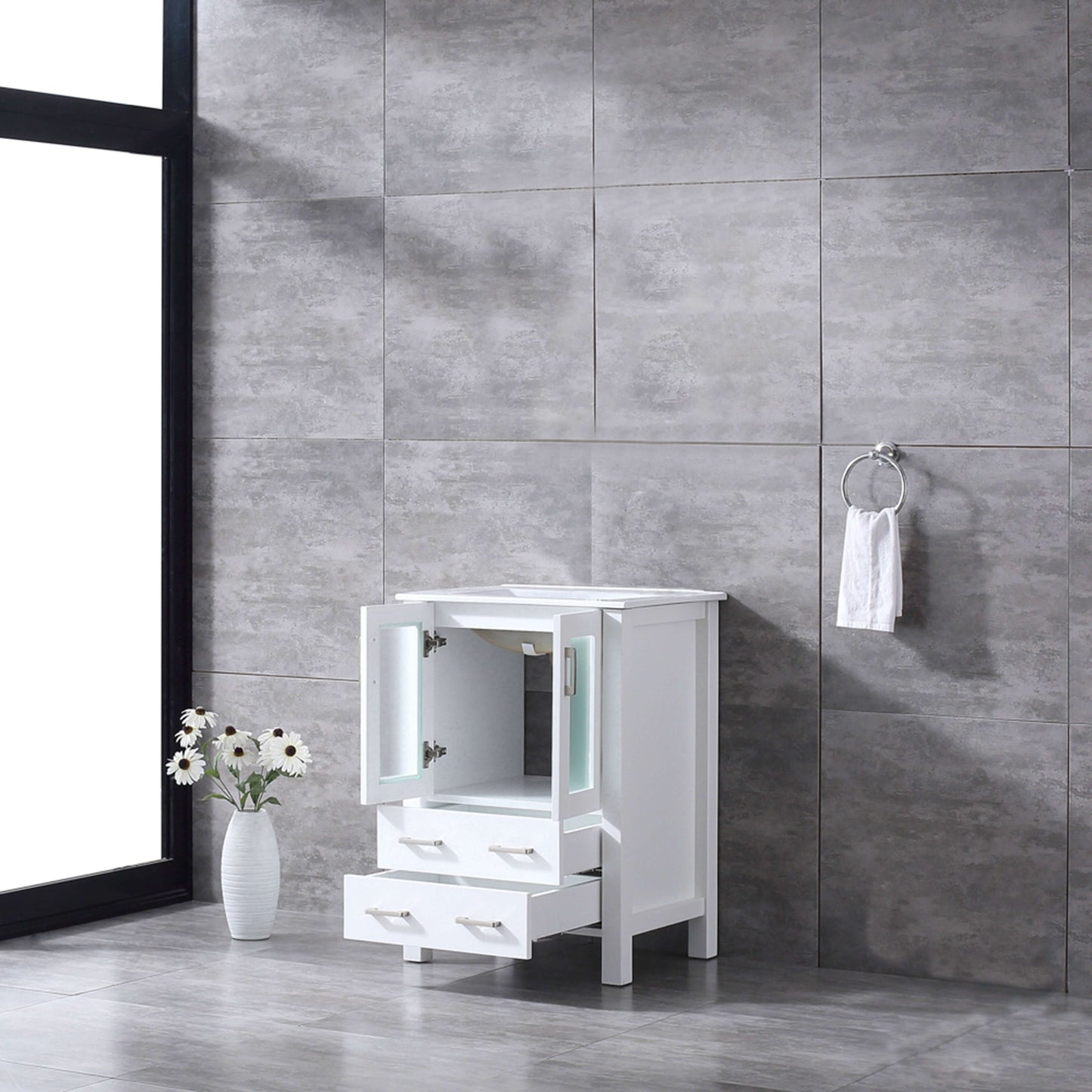 Volez 24" White Single Vanity, Integrated Top, White Integrated Square Sink and no Mirror - LV341824SAES000