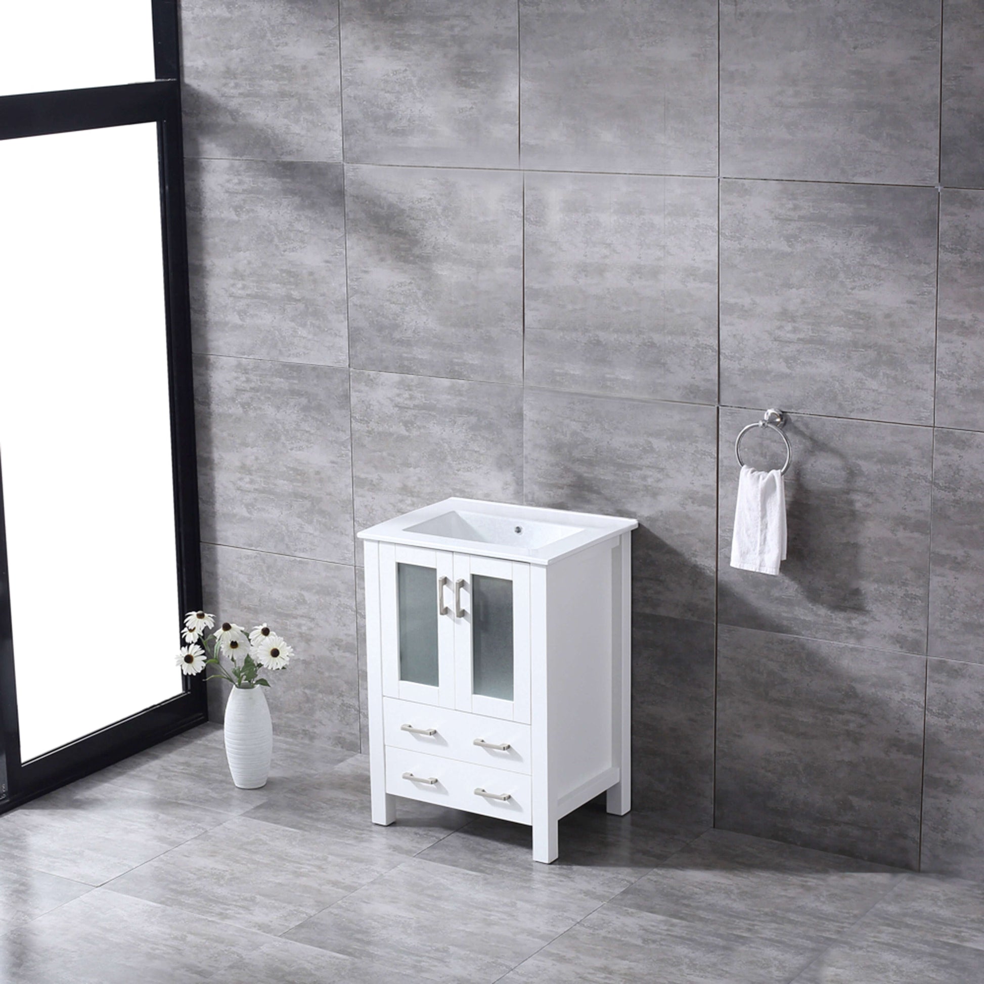 Volez 24" White Single Vanity, Integrated Top, White Integrated Square Sink and no Mirror - LV341824SAES000