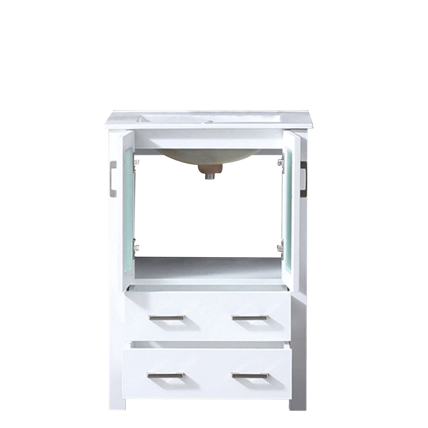 Volez 24" White Single Vanity, Integrated Top, White Integrated Square Sink and no Mirror - LV341824SAES000