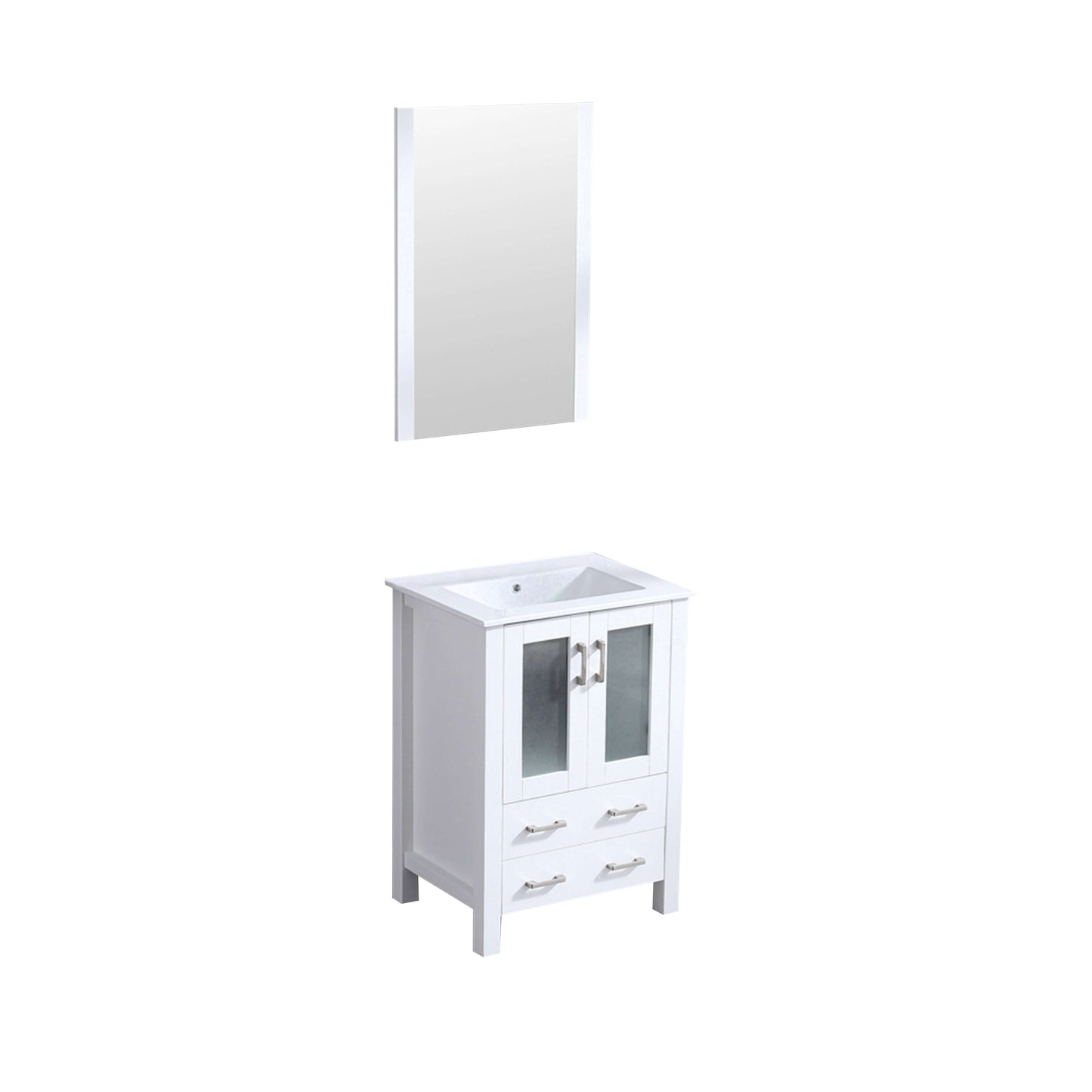 Volez 24" White Single Vanity, Integrated Top, White Integrated Square Sink and 22" Mirror - LV341824SAESM22