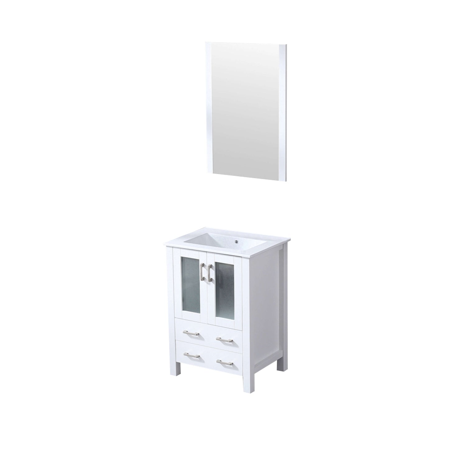 Volez 24" White Single Vanity, Integrated Top, White Integrated Square Sink and 22" Mirror - LV341824SAESM22