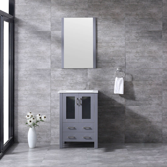 Volez 24" Dark Grey Single Vanity, Integrated Top, White Integrated Square Sink and 22" Mirror - LV341824SBESM22