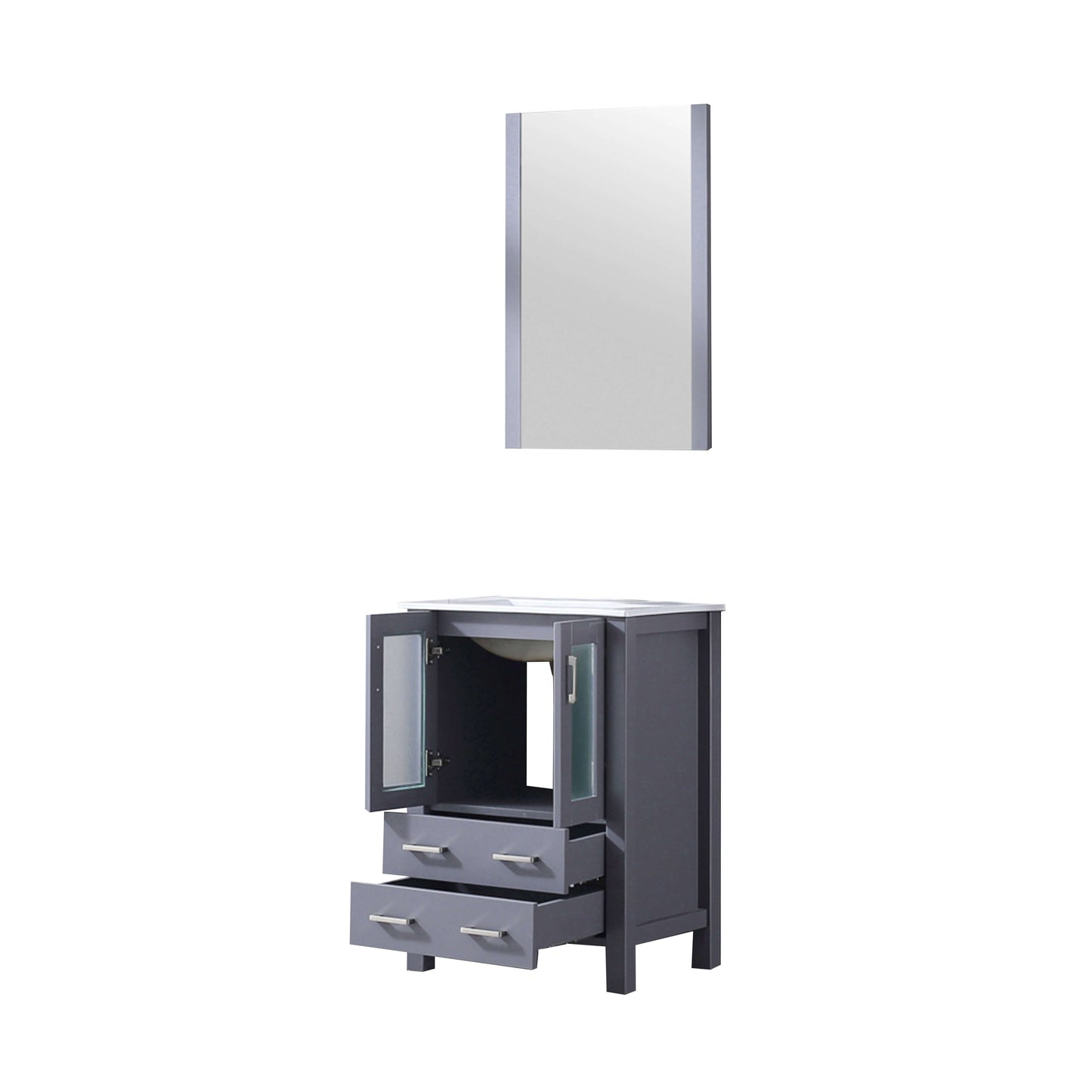 Volez 24" Dark Grey Single Vanity, Integrated Top, White Integrated Square Sink and 22" Mirror - LV341824SBESM22