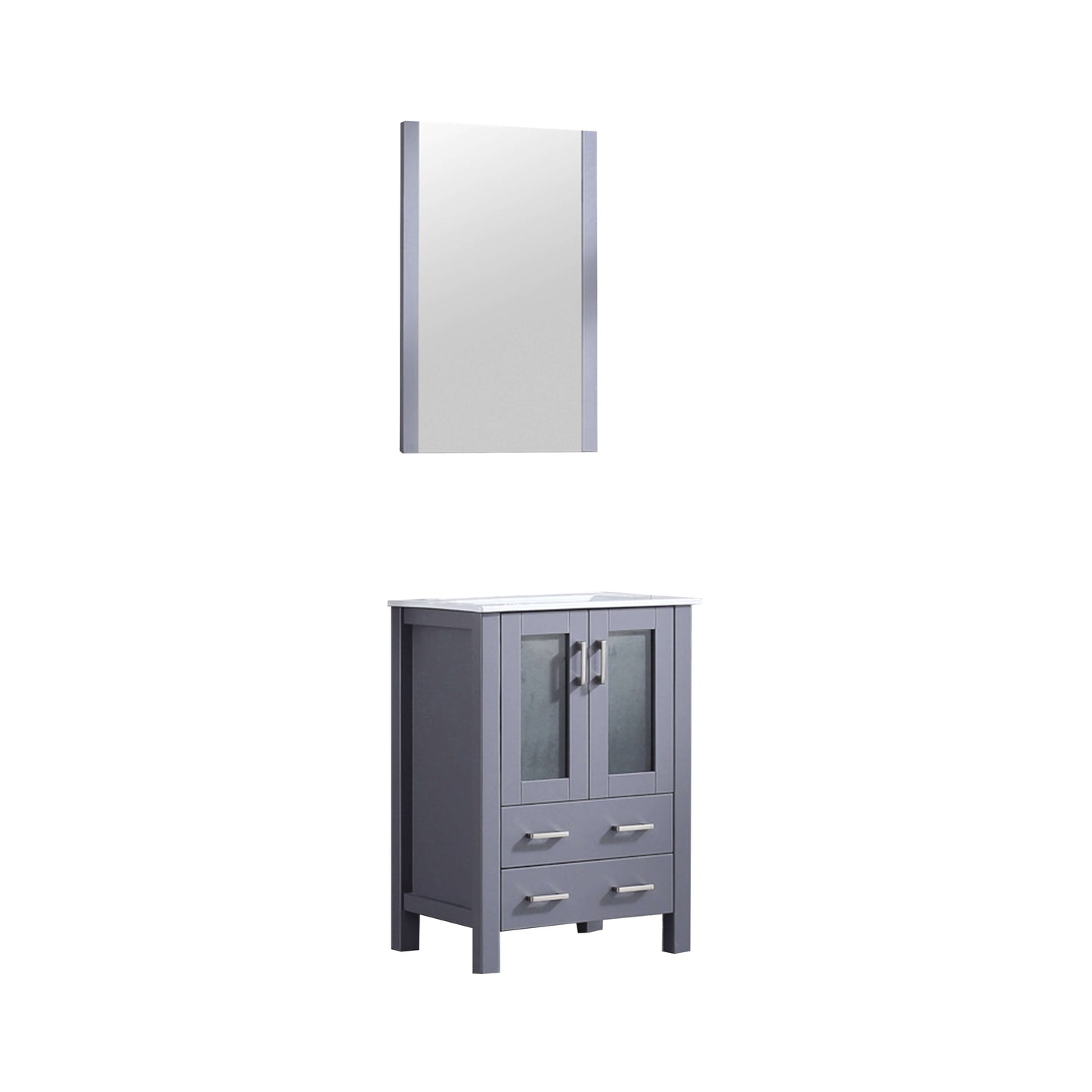 Volez 24" Dark Grey Single Vanity, Integrated Top, White Integrated Square Sink and 22" Mirror - LV341824SBESM22