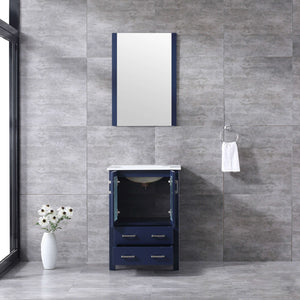 Volez 24" Navy Blue Single Vanity, Integrated Top, White Integrated Square Sink and 22" Mirror - LV341824SEESM22