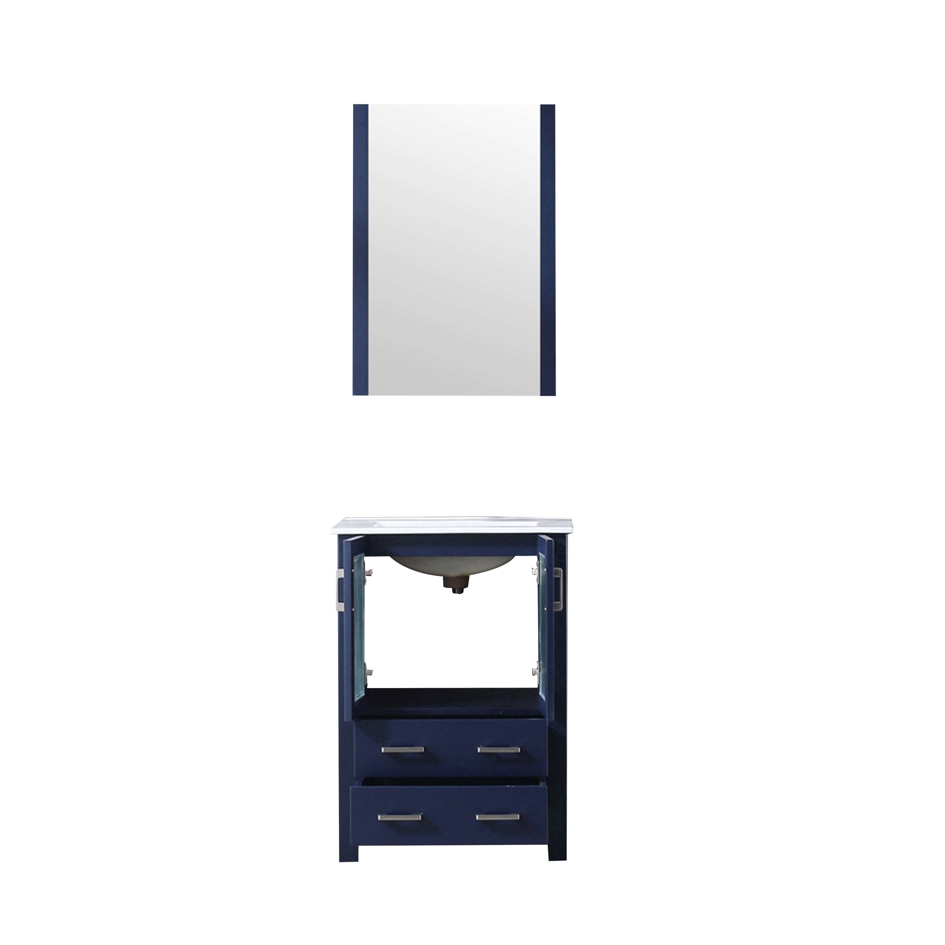 Volez 24" Navy Blue Single Vanity, Integrated Top, White Integrated Square Sink and 22" Mirror - LV341824SEESM22