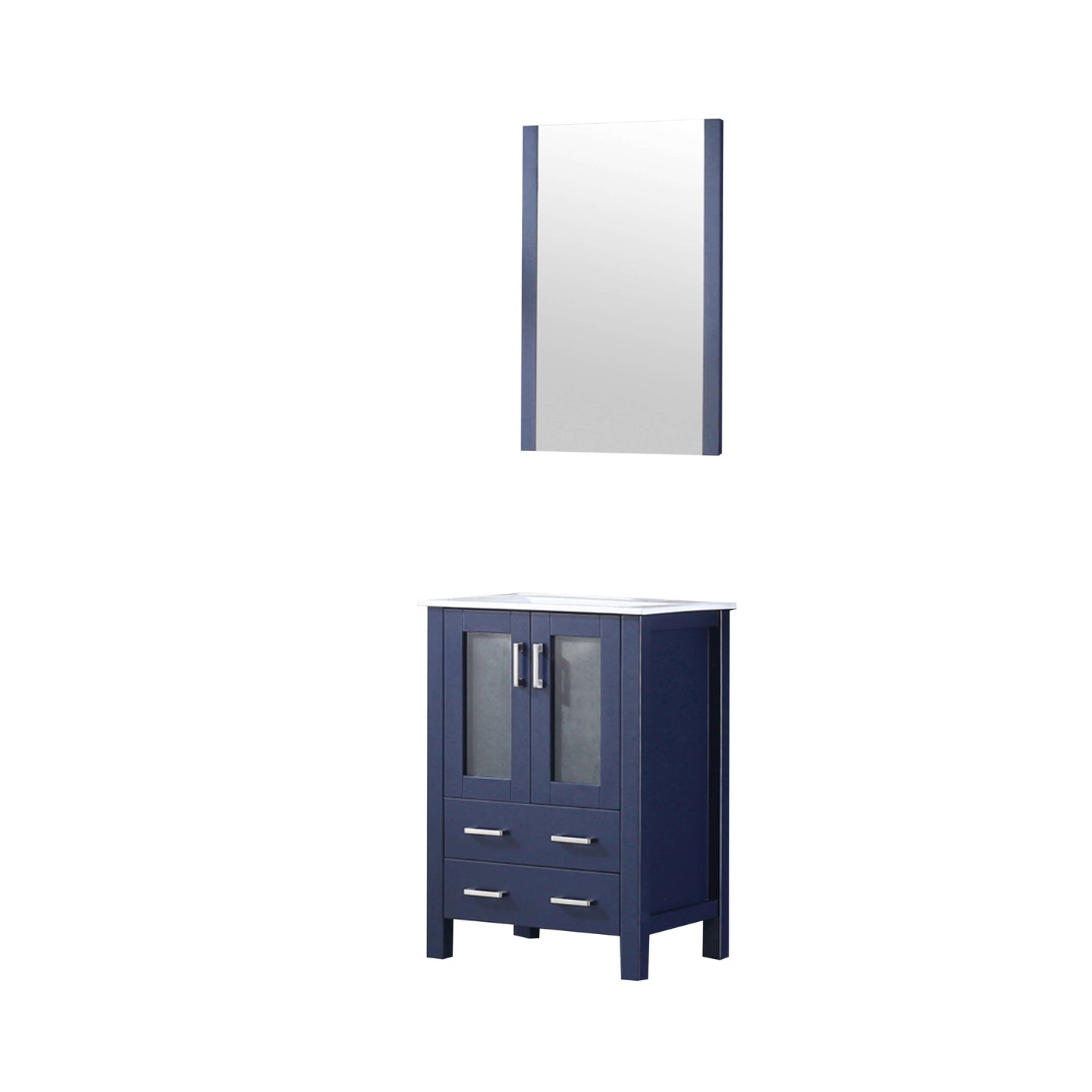 Volez 24" Navy Blue Single Vanity, Integrated Top, White Integrated Square Sink and 22" Mirror - LV341824SEESM22