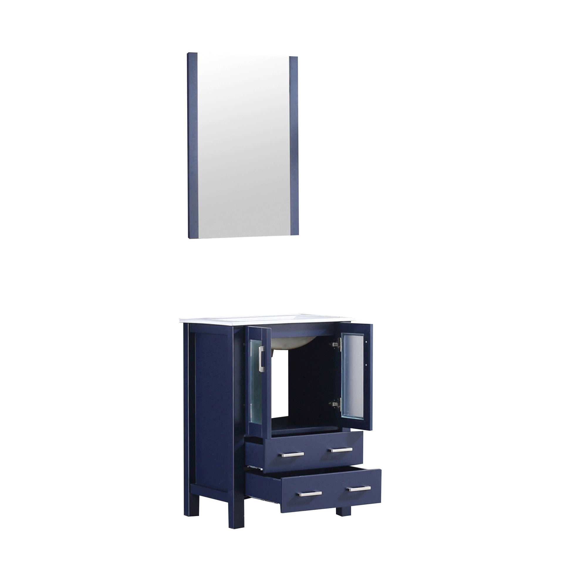 Volez 24" Navy Blue Single Vanity, Integrated Top, White Integrated Square Sink and 22" Mirror - LV341824SEESM22