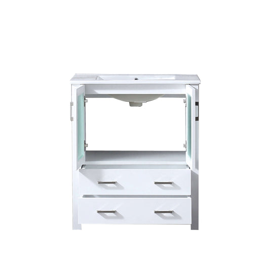 Volez 30" White Single Vanity, Integrated Top, White Integrated Square Sink and no Mirror - LV341830SAES000