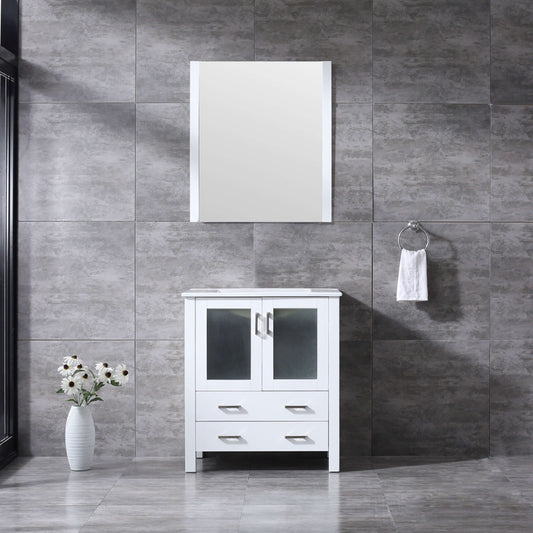 Volez 30" White Single Vanity, Integrated Top, White Integrated Square Sink and 28" Mirror - LV341830SAESM28