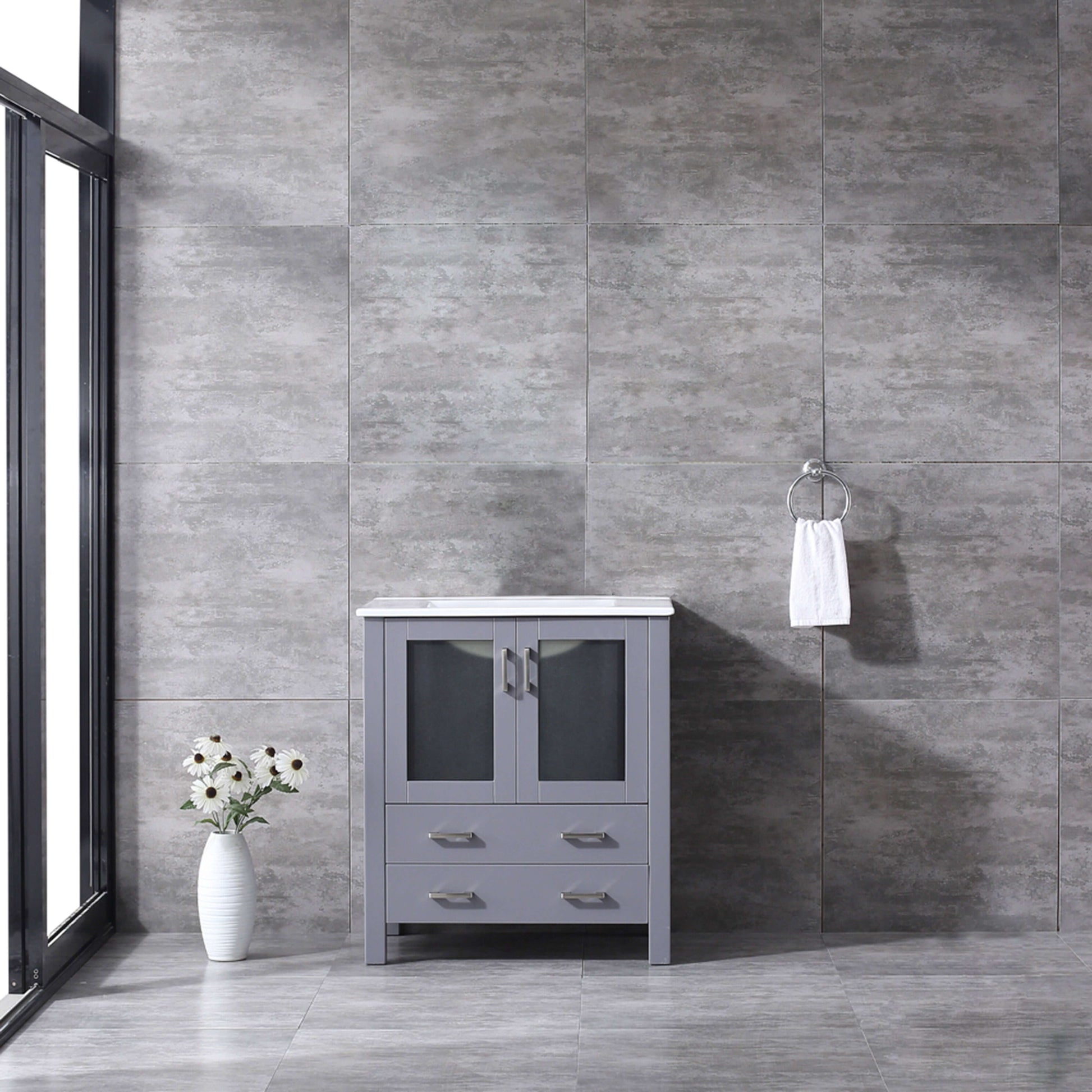 Volez 30" Dark Grey Single Vanity, Integrated Top, White Integrated Square Sink and no Mirror - LV341830SBES000