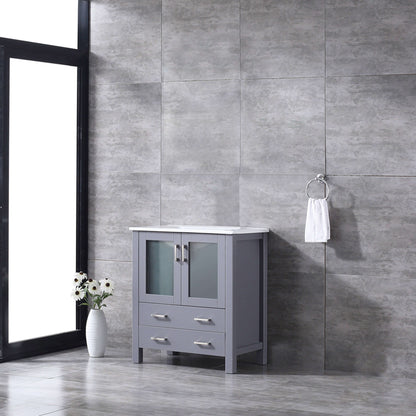 Volez 30" Dark Grey Single Vanity, Integrated Top, White Integrated Square Sink and no Mirror - LV341830SBES000