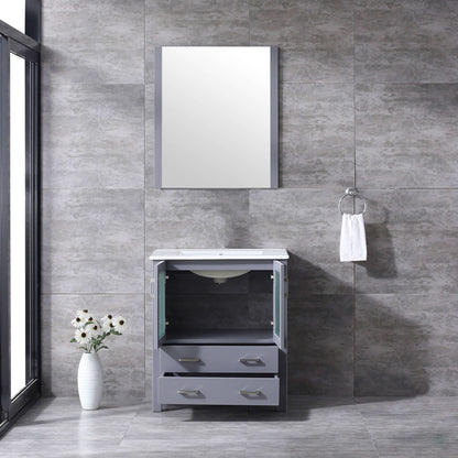 Volez 30" Dark Grey Single Vanity, Integrated Top, White Integrated Square Sink and 28" Mirror - LV341830SBESM28