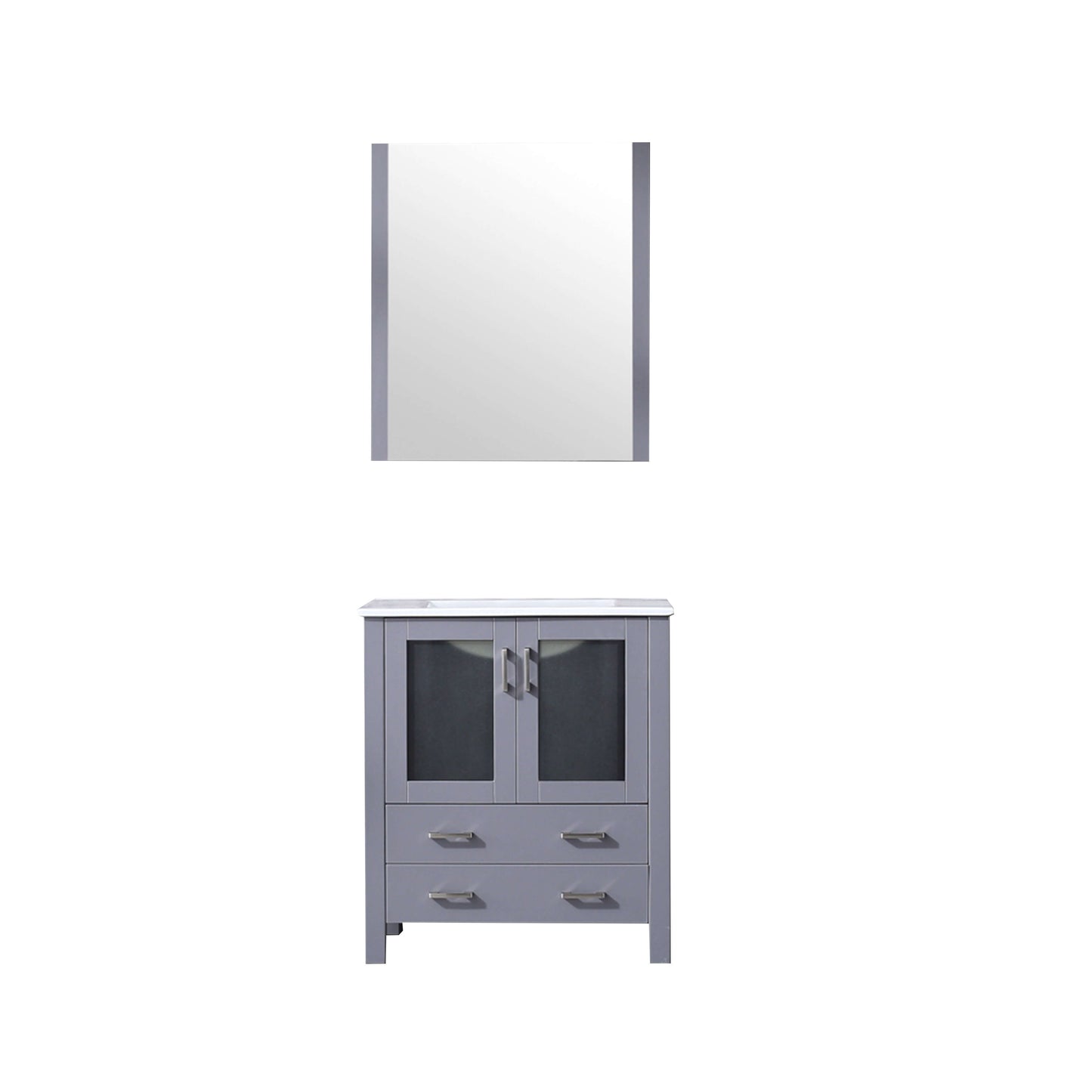 Volez 30" Dark Grey Single Vanity, Integrated Top, White Integrated Square Sink and 28" Mirror - LV341830SBESM28