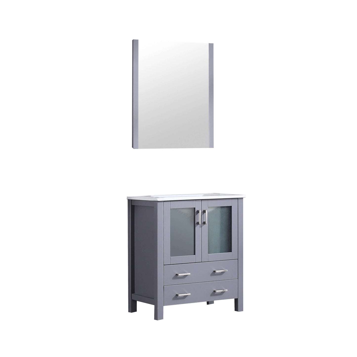 Volez 30" Dark Grey Single Vanity, Integrated Top, White Integrated Square Sink and 28" Mirror - LV341830SBESM28