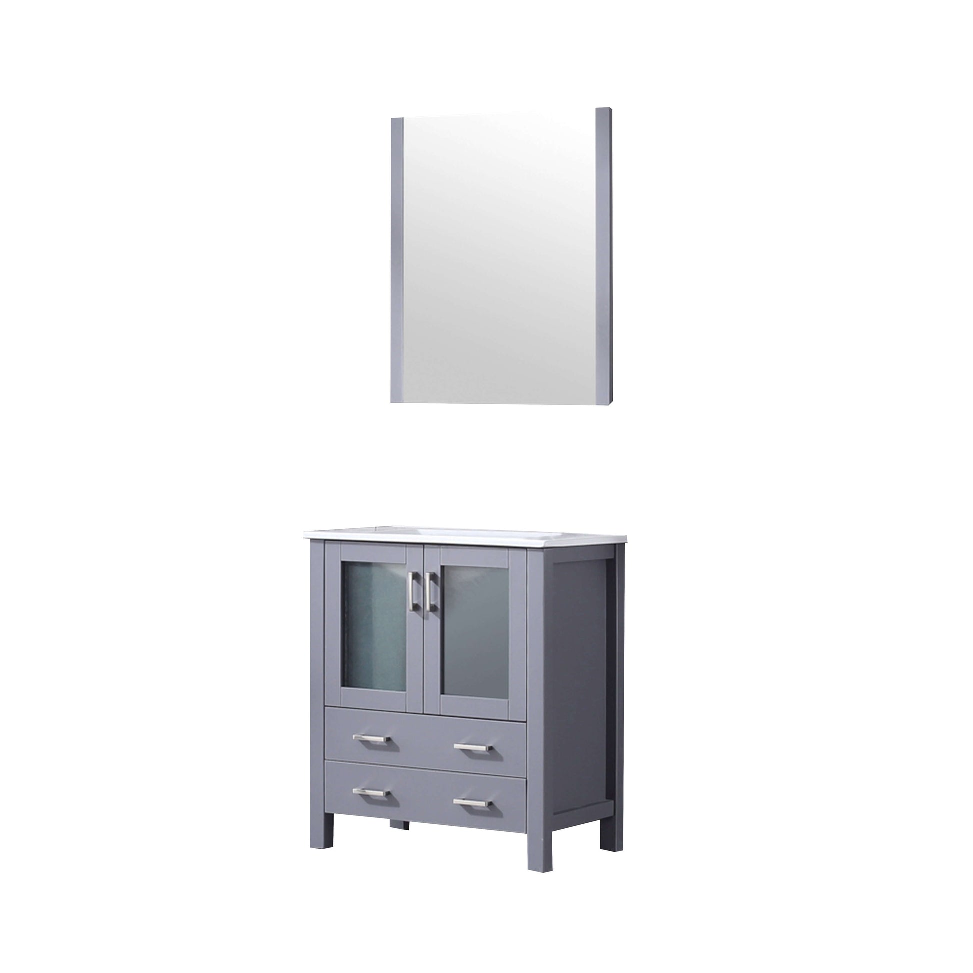 Volez 30" Dark Grey Single Vanity, Integrated Top, White Integrated Square Sink and 28" Mirror - LV341830SBESM28