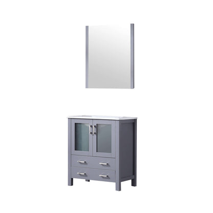 Volez 30" Dark Grey Single Vanity, Integrated Top, White Integrated Square Sink and 28" Mirror - LV341830SBESM28