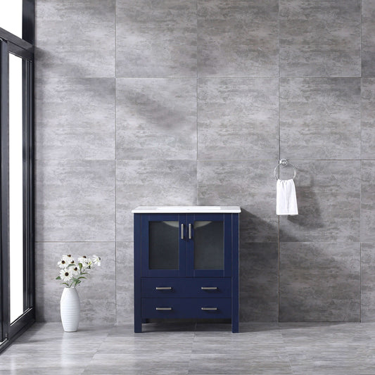 Volez 30" Navy Blue Single Vanity, Integrated Top, White Integrated Square Sink and no Mirror - LV341830SEES000