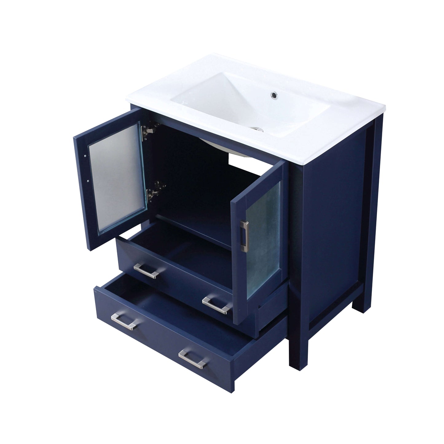 Volez 30" Navy Blue Single Vanity, Integrated Top, White Integrated Square Sink and no Mirror - LV341830SEES000