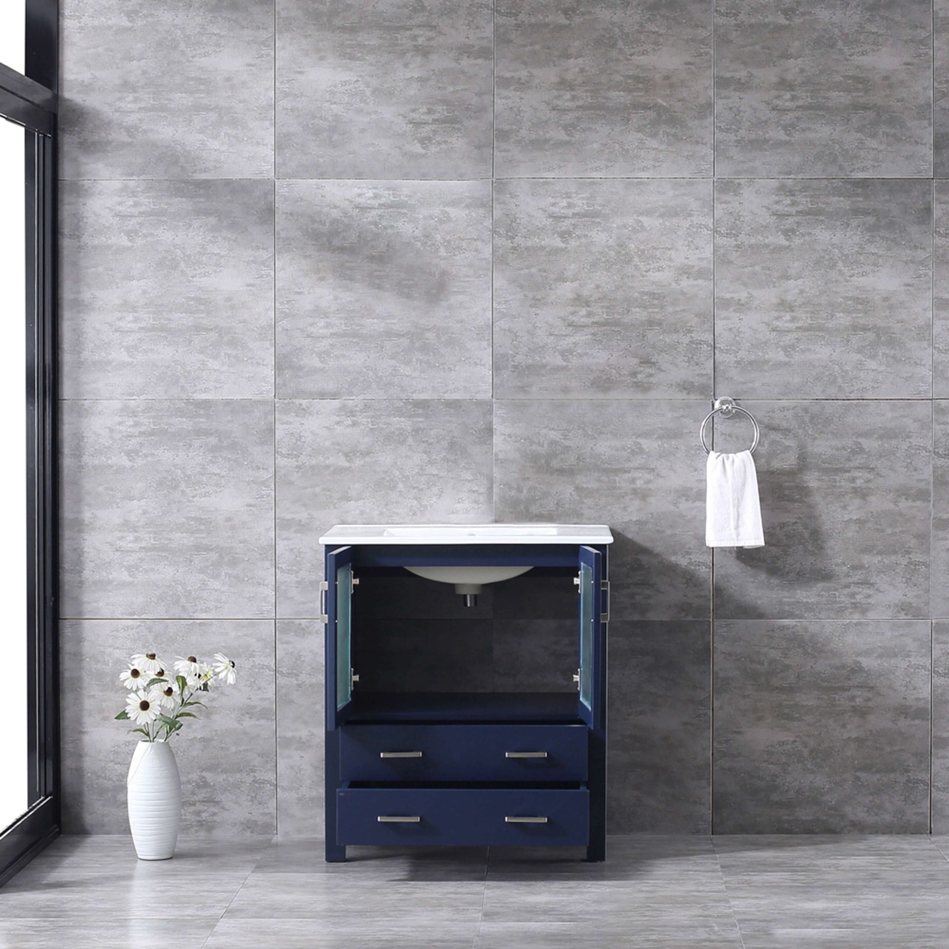 Volez 30" Navy Blue Single Vanity, Integrated Top, White Integrated Square Sink and no Mirror - LV341830SEES000