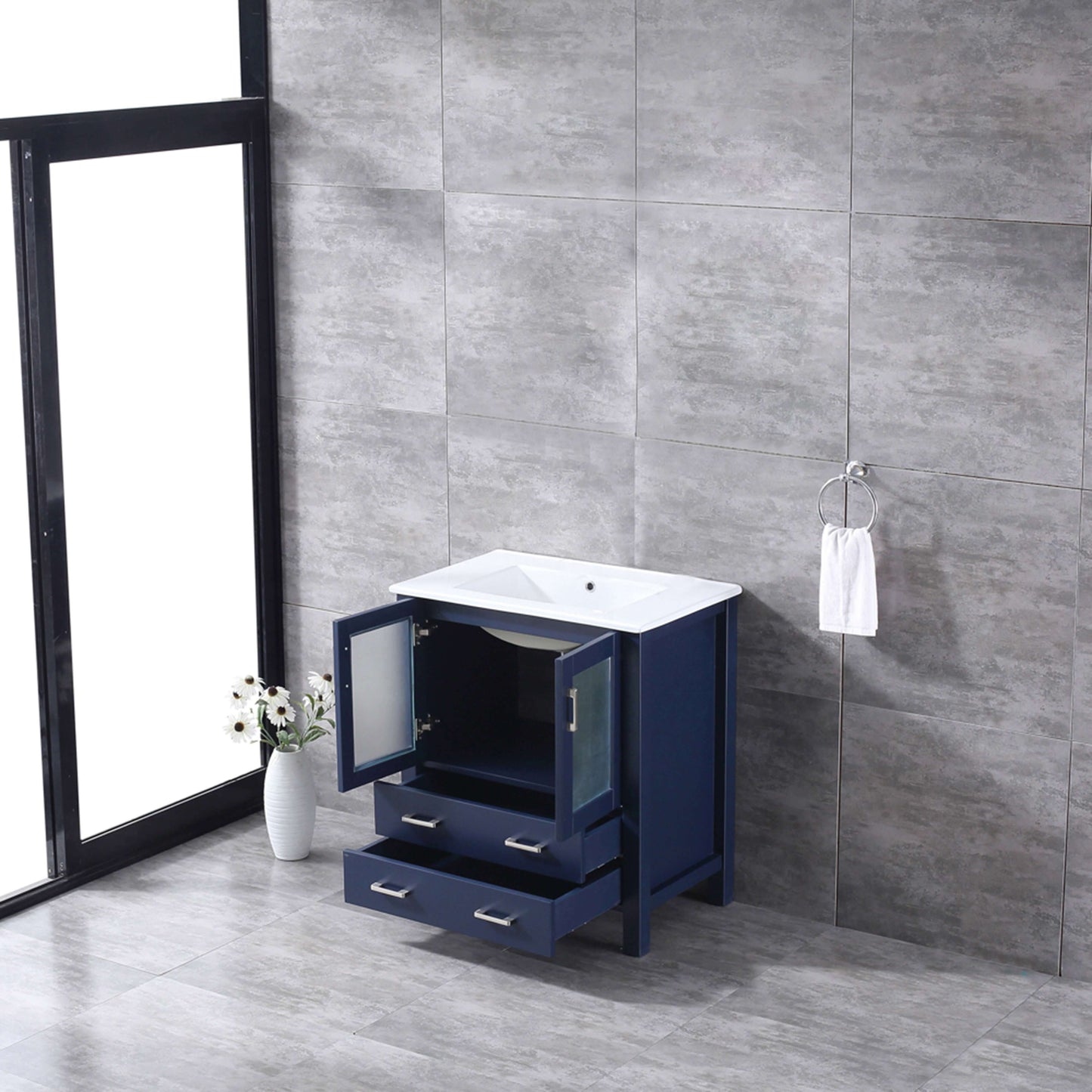 Volez 30" Navy Blue Single Vanity, Integrated Top, White Integrated Square Sink and no Mirror - LV341830SEES000