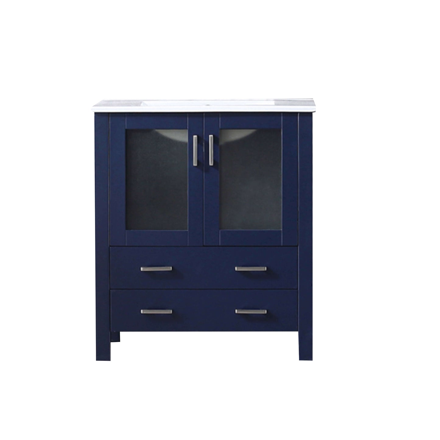 Volez 30" Navy Blue Single Vanity, Integrated Top, White Integrated Square Sink and no Mirror - LV341830SEES000