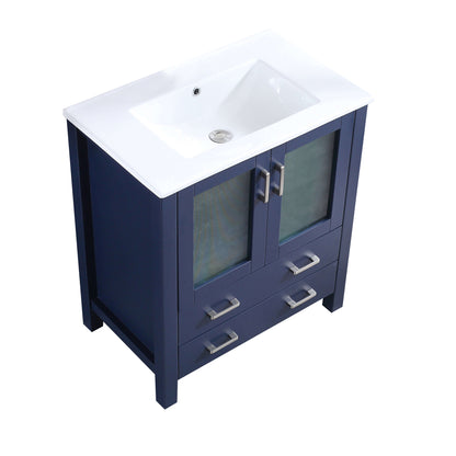 Volez 30" Navy Blue Single Vanity, Integrated Top, White Integrated Square Sink and no Mirror - LV341830SEES000